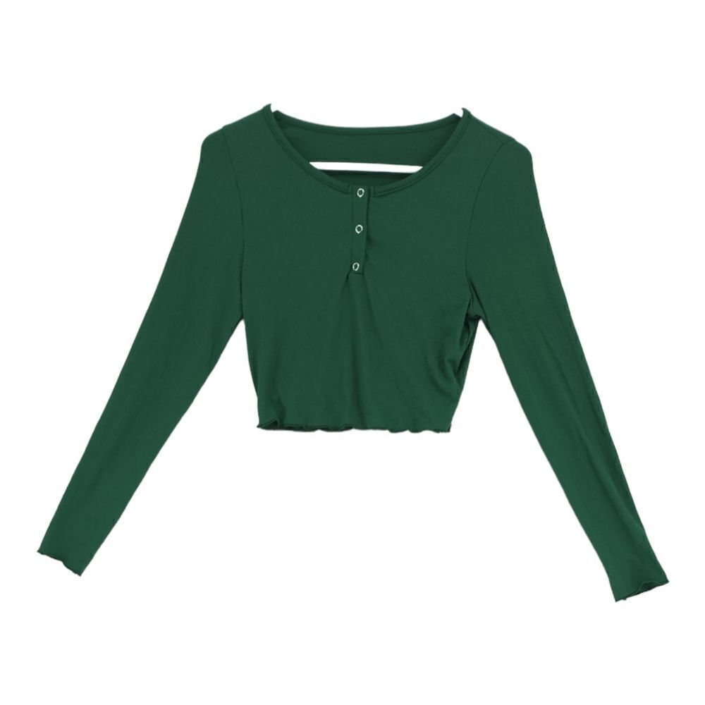 NWT Romwe Medium Green Crop Top with Snap Buttons